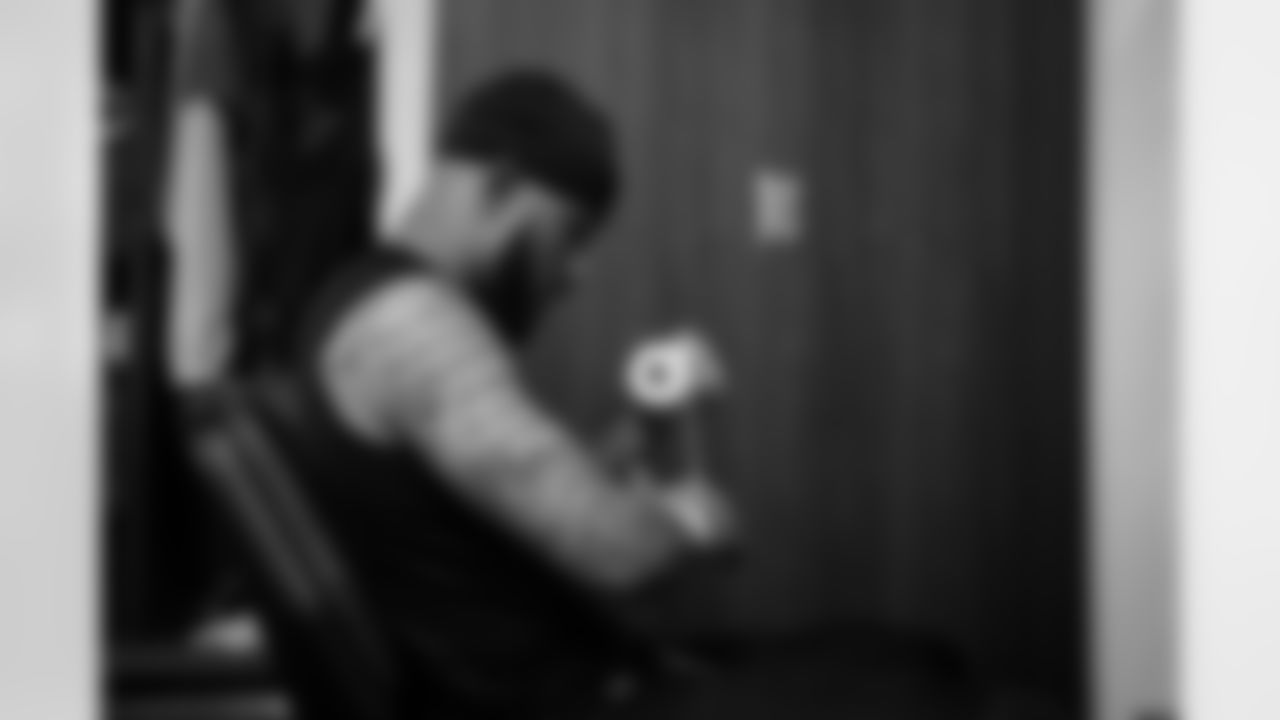 Atlanta Falcons safety Jessie Bates III #3 in the locker room before the Week 14 Game against the Seattle Seahawks at Mercedes-Benz Stadium in Atlanta, Georgia on Sunday, December 7, 2025. (Photo by Jay Bendlin/Atlanta Falcons)