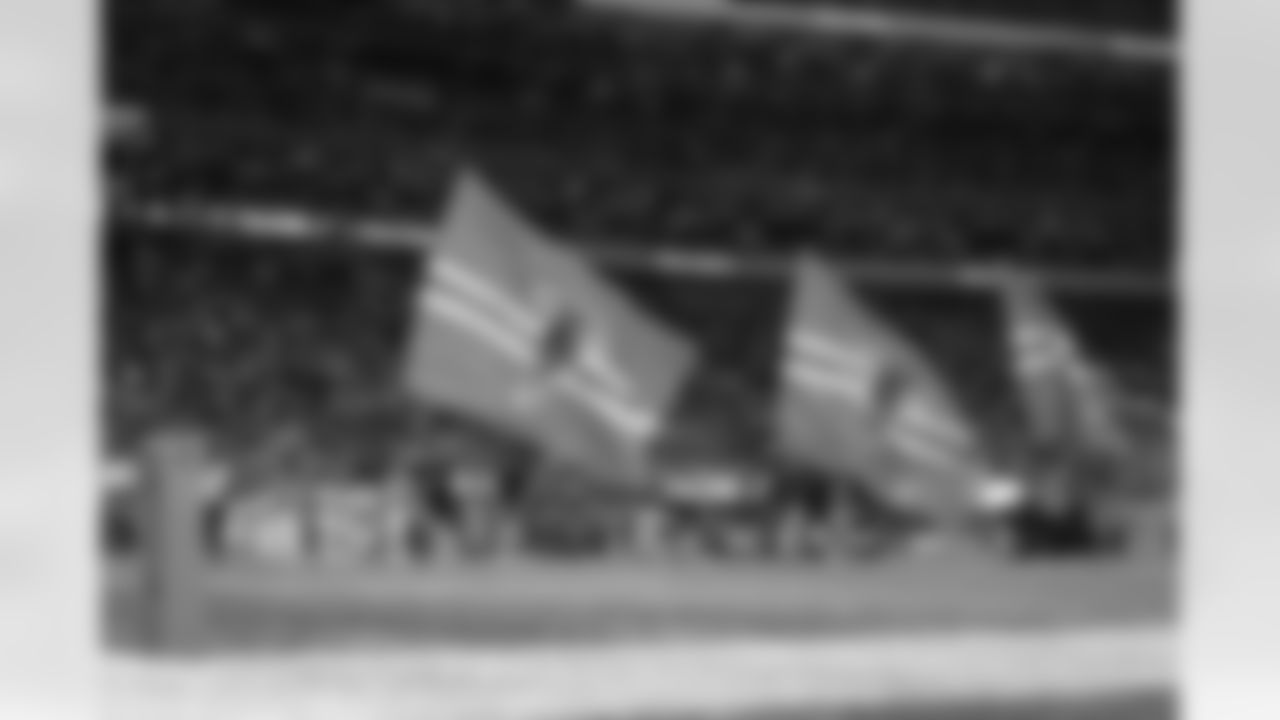 Flags on the field after a touchdown during the Week 17 Game against the Los Angeles Rams at Mercedes-Benz Stadium in Atlanta, Georgia on Monday, December 29, 2025. (Photo by Taylor McLaughlin/Atlanta Falcons)