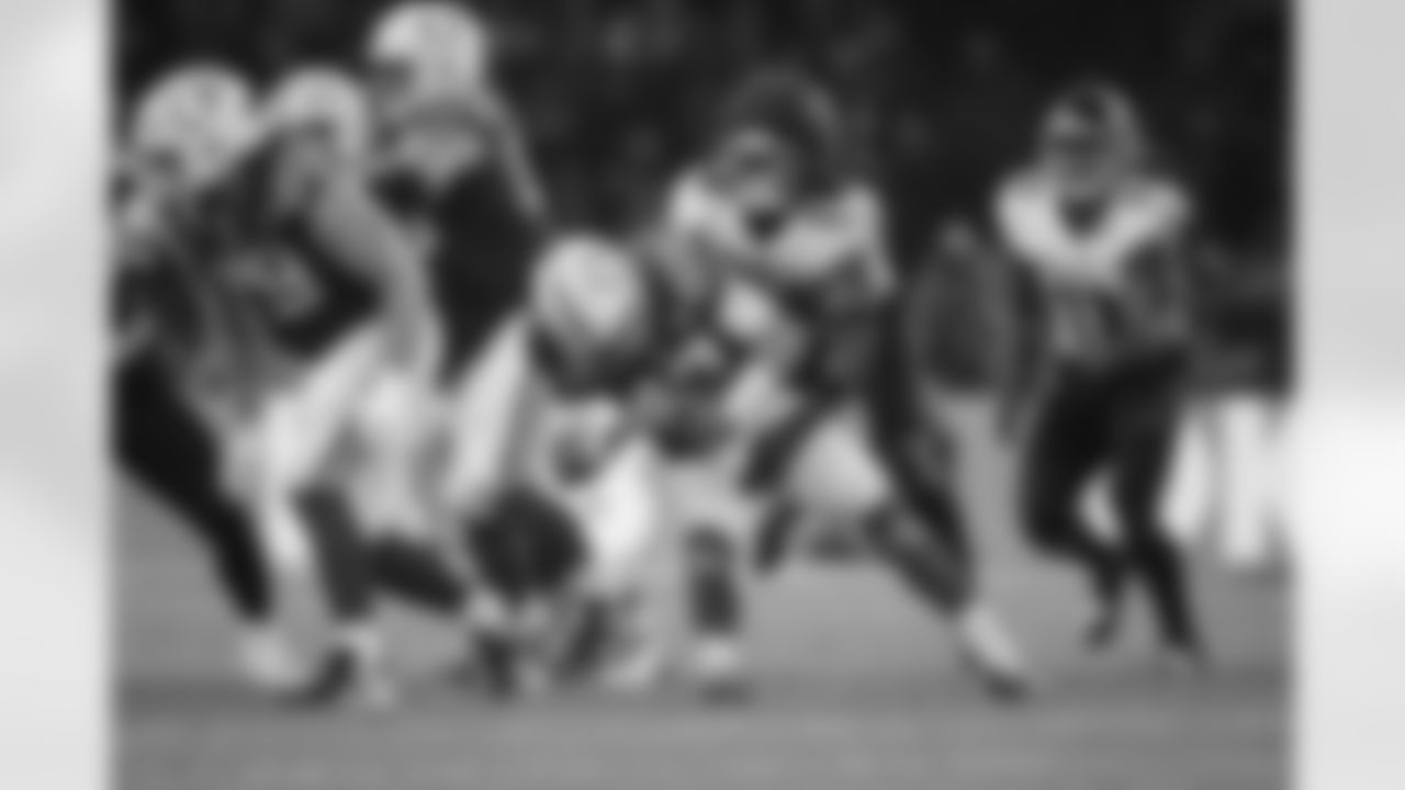 Atlanta Falcons inside linebacker Ronnie Harrison #36 makes a sack during the Week 10 Game against the Indianapolis Colts at Olympic Stadium in Berlin, Germany on Sunday, November 9, 2025. (Photo by Jay Bendlin/Atlanta Falcons)