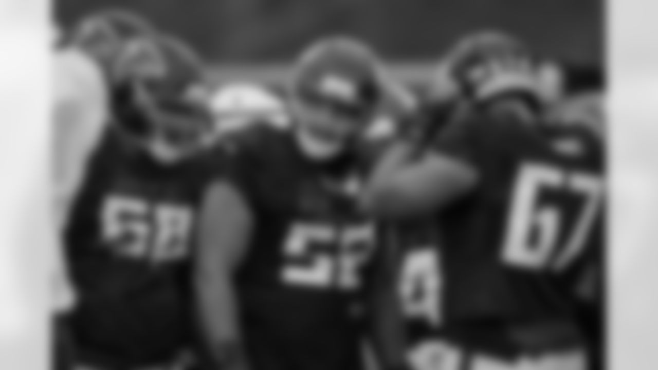 Atlanta Falcons offensive lineman Jovaughn Gwyn #52 during practice at Atlanta Falcons Training Facility in Flowery Branch, Georgia, on Thursday, December 4, 2025. (Photo by Taylor McLaughlin/Atlanta Falcons)