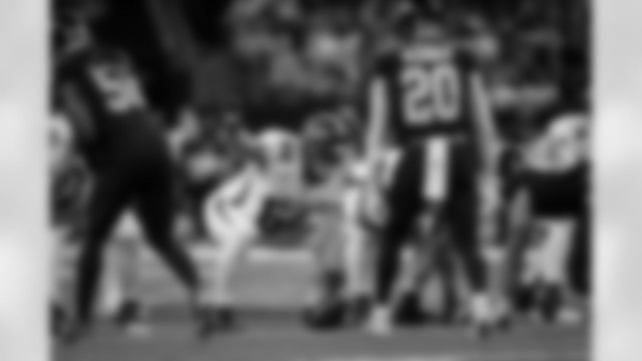 Atlanta Falcons offensive lineman Ryan Neuzil #64 during the Week 12 Game against the New Orleans Saints at Caesars Superdome in New Orleans, Louisiana on Sunday, November 23, 2025. (Photo by Jay Bendlin/Atlanta Falcons)