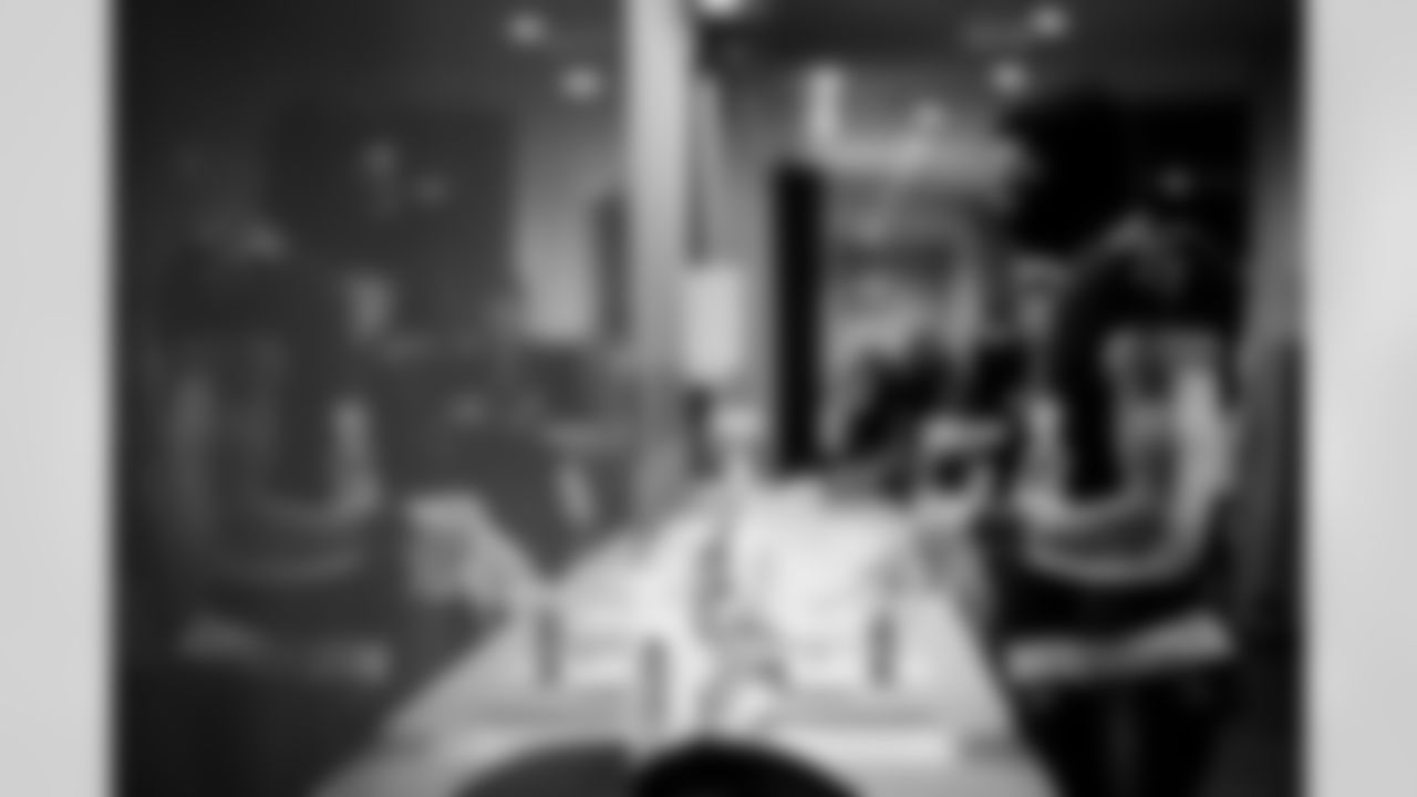 Atlanta Falcons tight end Feleipe Franks #84  in the locker room before the Week 18 Game against the New Orleans Saints at Mercedes-Benz Stadium in Atlanta, Georgia on Sunday, January 4, 2026. (Photo by Brandon Magnus/Atlanta Falcons)