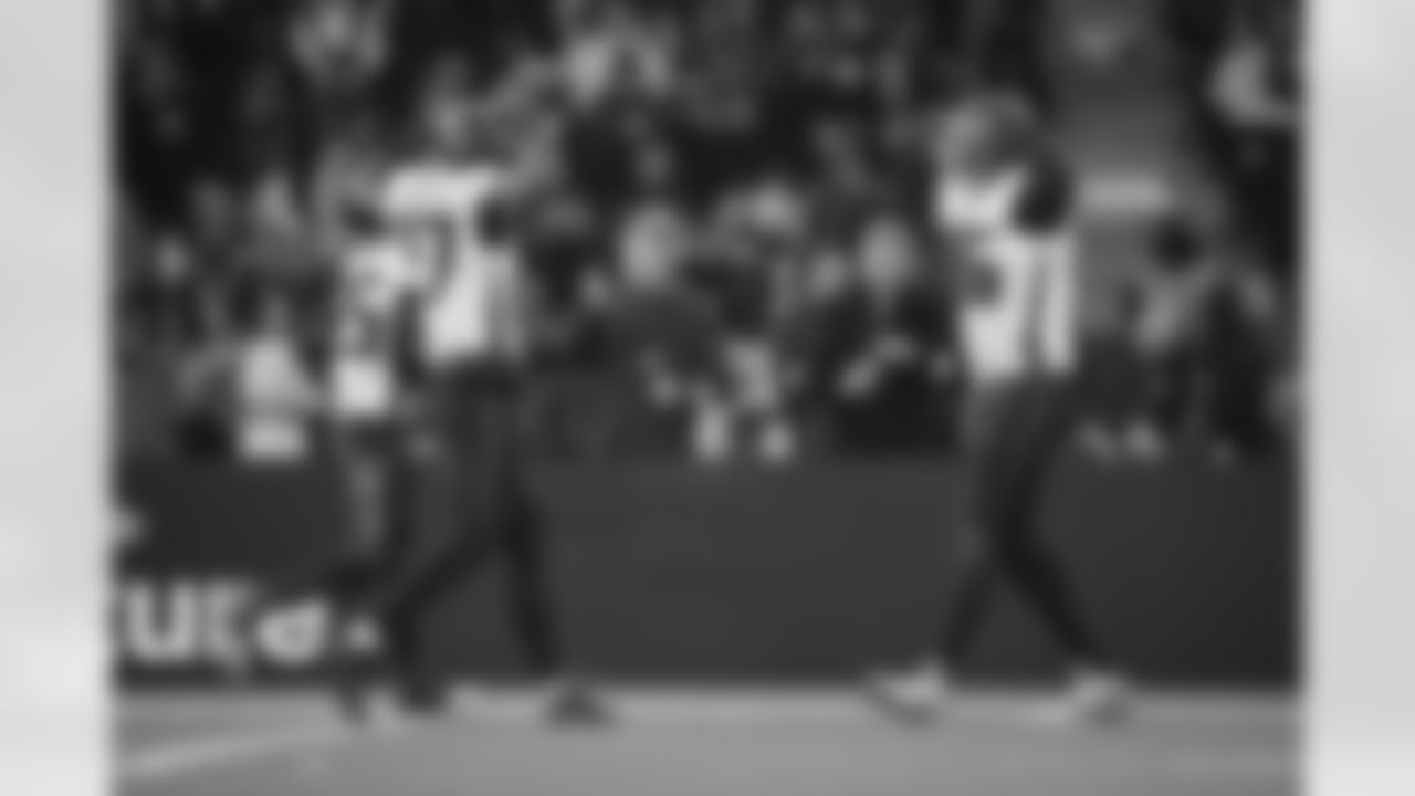 Atlanta Falcons edge rusher James Pearce Jr. #27 makes a sack and forces a fumble during the Week 10 Game against the Indianapolis Colts at Olympic Stadium in Berlin, Germany on Sunday, November 9, 2025. (Photo by Jay Bendlin/Atlanta Falcons)