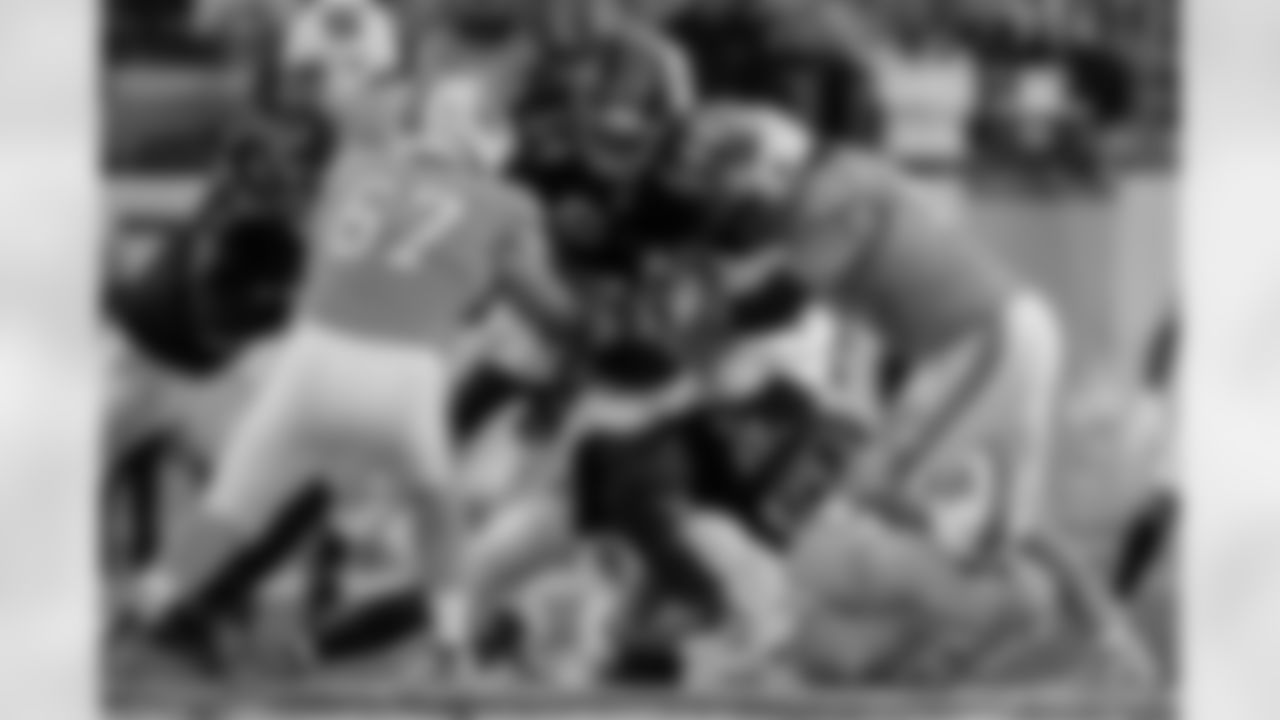 Atlanta Falcons edge rusher James Pearce Jr. #27 gets a sack during the Week 15 Game against the Tampa Bay Buccaneers at Raymond James Stadium in Tampa, Florida on Thursday, December 11, 2025. (Photo by Jay Bendlin/Atlanta Falcons)