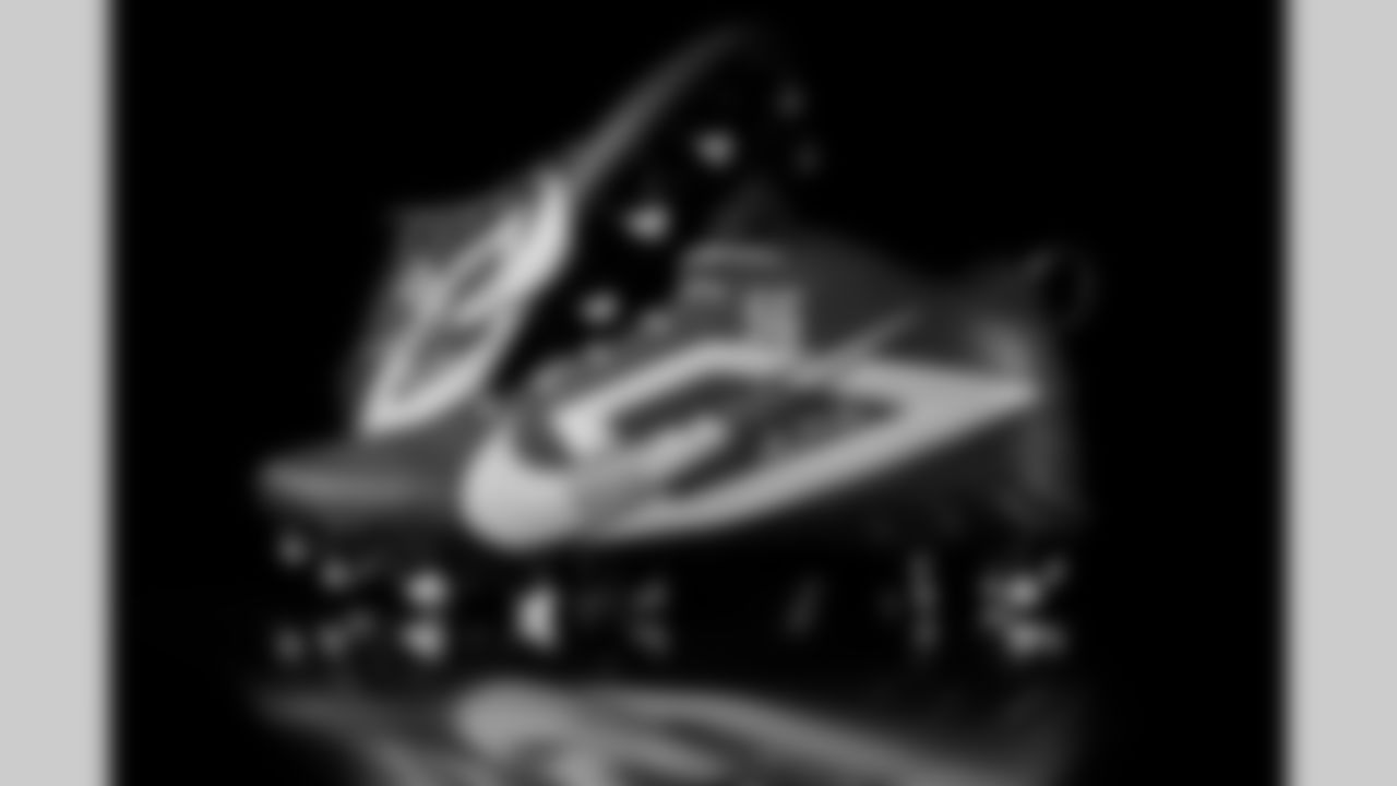 Photos of Atlanta Falcons edge rusher Leonard Floyd #56's cleats for My Cause My Cleats at the Atlanta Falcons Training Facility in Flowery Branch, Ga. on Wednesday, November 19, 2025. (Photo by Taylor McLaughlin/Atlanta Falcons)