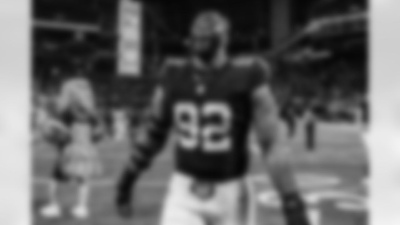 Atlanta Falcons linebacker Khalid Kareem #92 after the Week 17 Game against the Los Angeles Rams at Mercedes-Benz Stadium in Atlanta, Georgia on Monday, December 29, 2025. (Photo by Taylor McLaughlin/Atlanta Falcons)