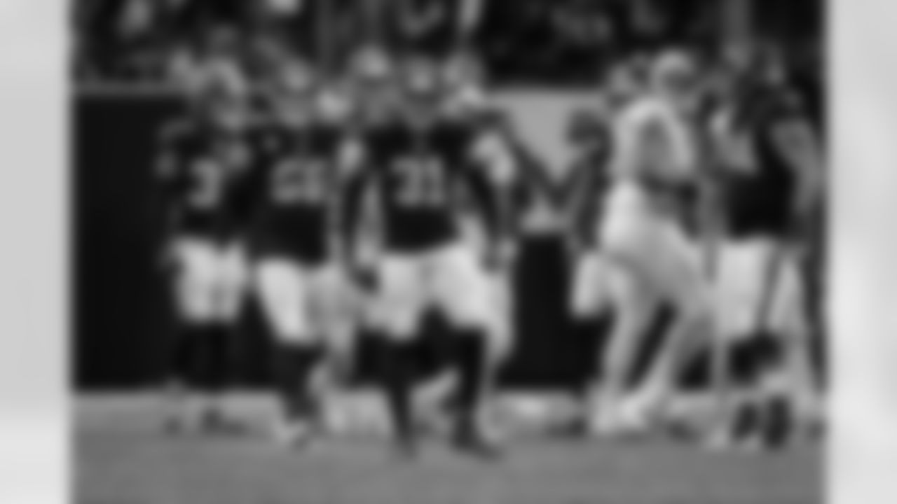 Atlanta Falcons safety Xavier Watts #31 reacts during the Week 17 Game against the Los Angeles Rams at Mercedes-Benz Stadium in Atlanta, Georgia on Monday, December 29, 2025. (Photo by Taylor McLaughlin/Atlanta Falcons)