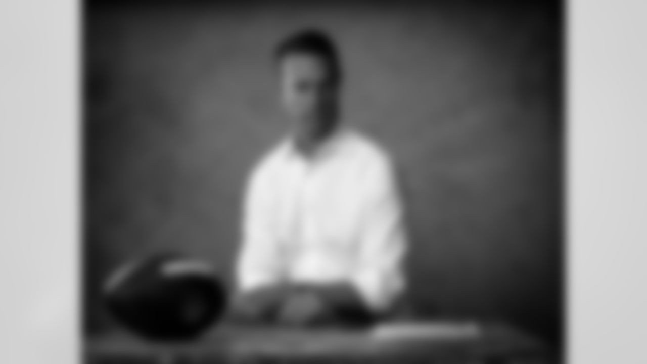 Matt Ryan poses for portraits for his retirement announcement inside the Atlanta Falcons headquarters in Flowery Branch, Georgia, on Monday, April 8, 2024. (Photo by Brandon Magnus/Atlanta Falcons)