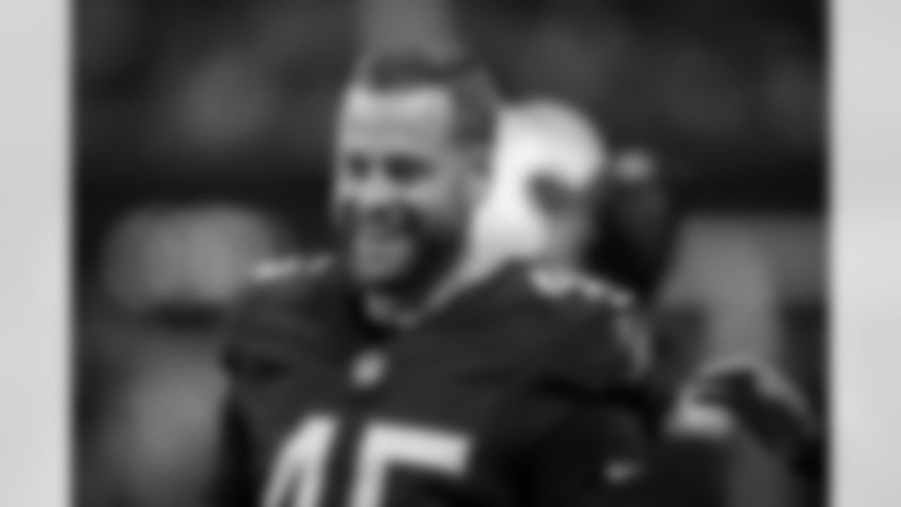 Atlanta Falcons kicker Zane Gonzalez #45 reacts during the Week 17 Game against the Los Angeles Rams at Mercedes-Benz Stadium in Atlanta, Georgia on Monday, December 29, 2025. (Photo by Taylor McLaughlin/Atlanta Falcons)