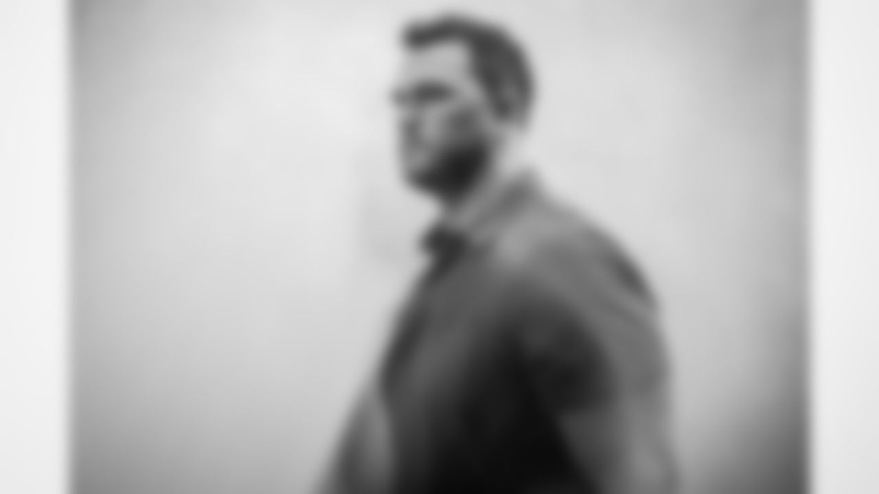 Atlanta Falcons tackle Jake Matthews #70 arrives before the Week 11 Game against the Carolina Panthers at Mercedes-Benz Stadium in Atlanta, Georgia on Sunday, November 16, 2025. (Photo by Jay Bendlin/Atlanta Falcons)