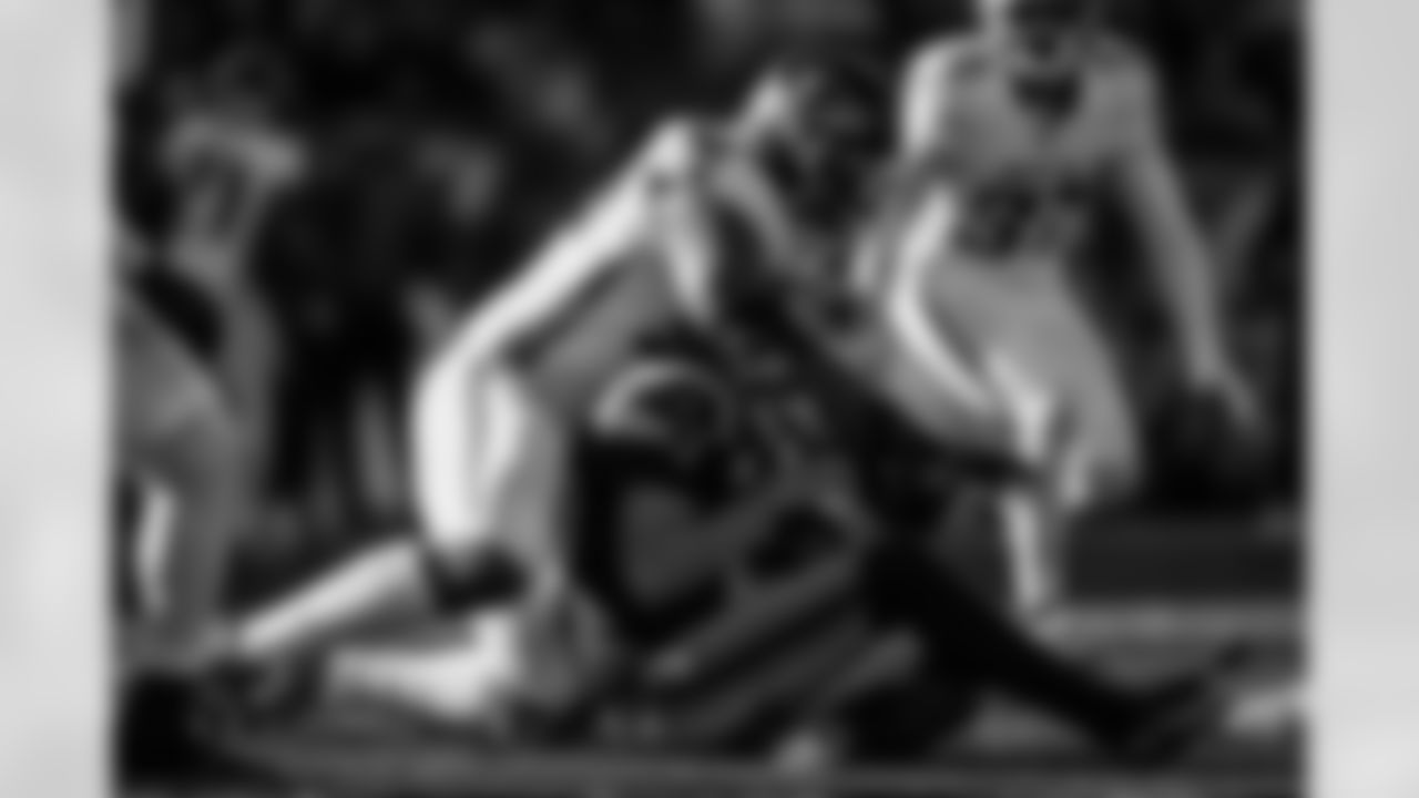 Atlanta Falcons defensive lineman David Onyemata #90 makes a tackle during the second quarter of the Week 9 Game against the New England Patriots at Gillette Stadium in Foxborough, Massachusetts on Sunday, November 2, 2025. (Photo by Taylor McLaughlin/Atlanta Falcons)