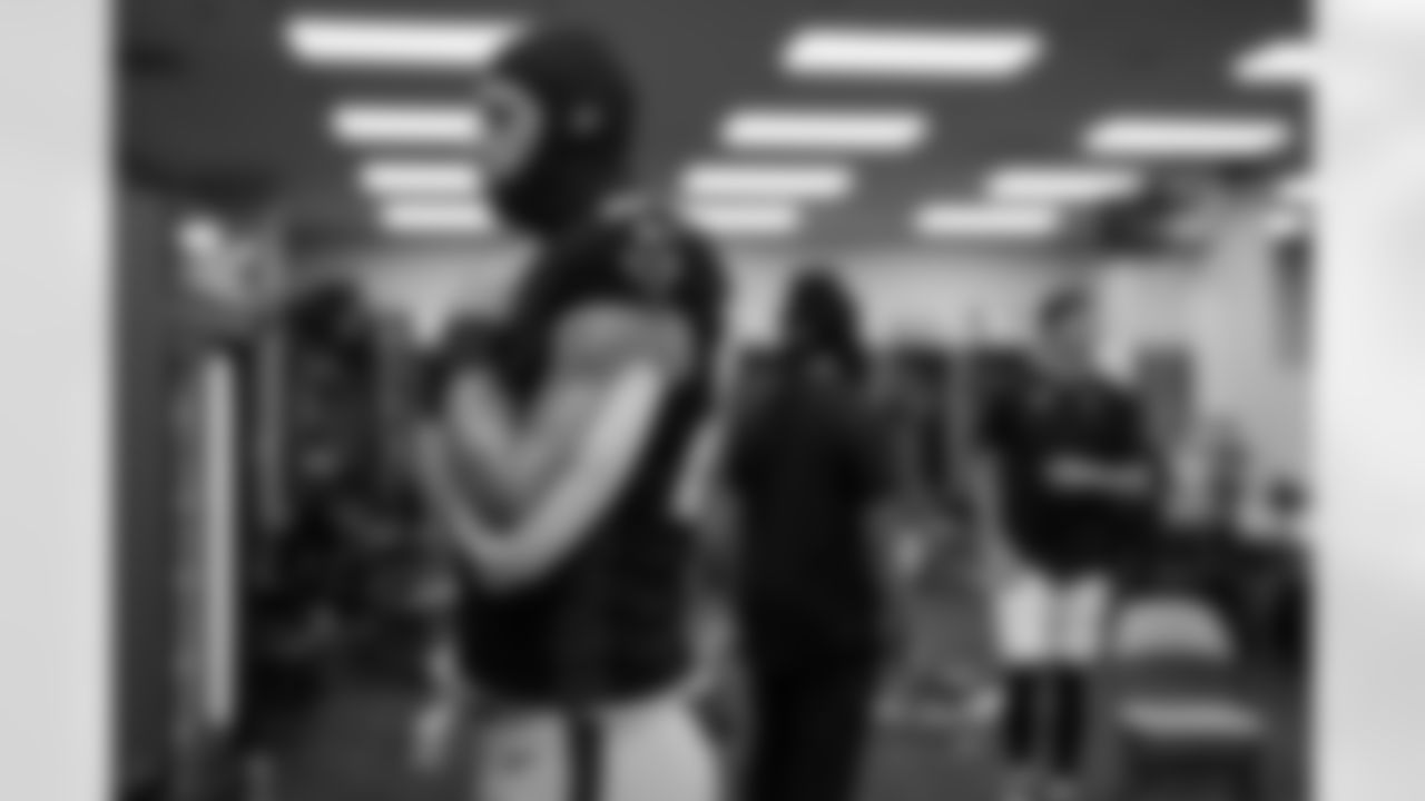 Atlanta Falcons tight end Feleipe Franks #84 in the locker room prior to the Week 16 Game against the Arizona Cardinals at State Farm Stadium in Glendale, Arizona on Sunday, December 21, 2025. (Photo by Jay Bendlin/Atlanta Falcons)