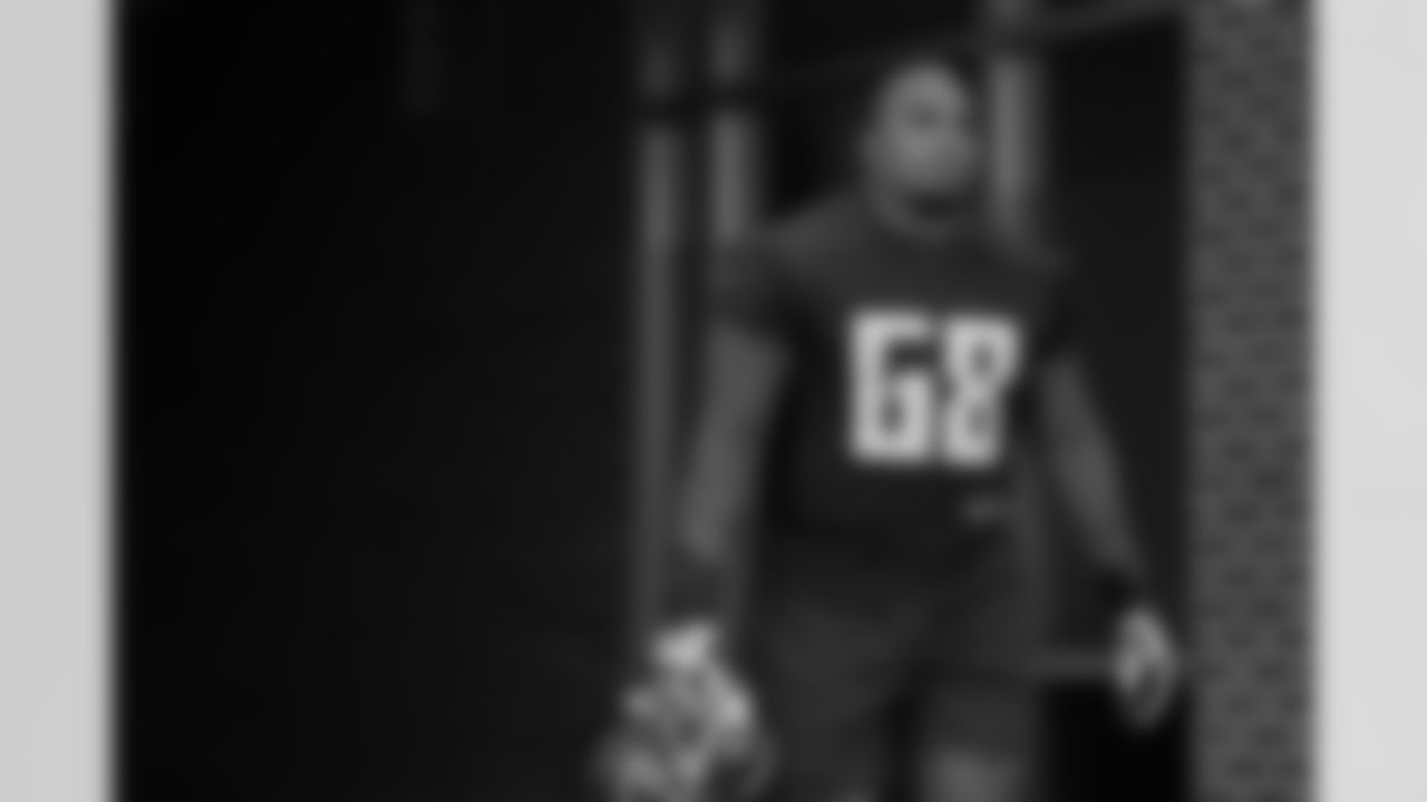 Atlanta Falcons offensive lineman Kyle Hinton #68 during practice at Atlanta Falcons Training Facility in Flowery Branch, Georgia, on Wednesday, September 18, 2024. (Photo by Shanna Lockwood/Atlanta Falcons)