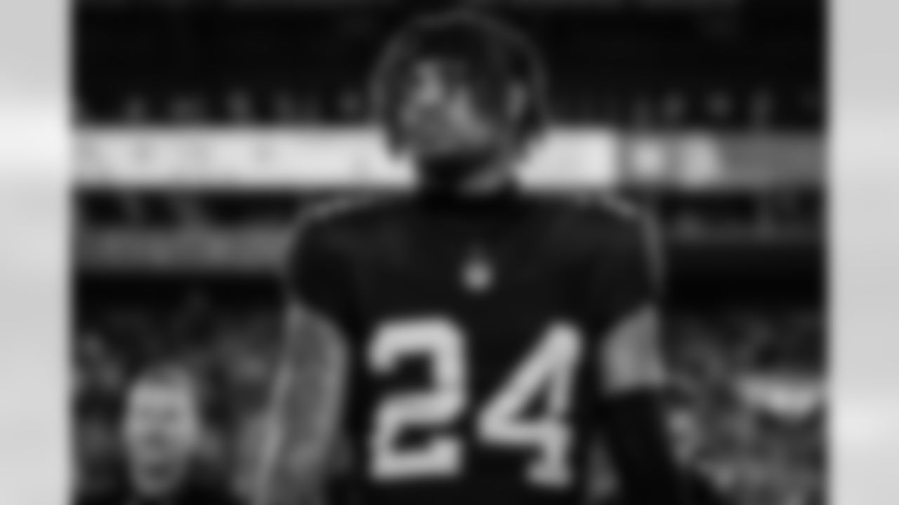 Atlanta Falcons cornerback A.J. Terrell #24 during the Week 15 Game against the Tampa Bay Buccaneers at Raymond James Stadium in Tampa, Florida on Thursday, December 11, 2025. (Photo by Taylor McLaughlin/Atlanta Falcons)