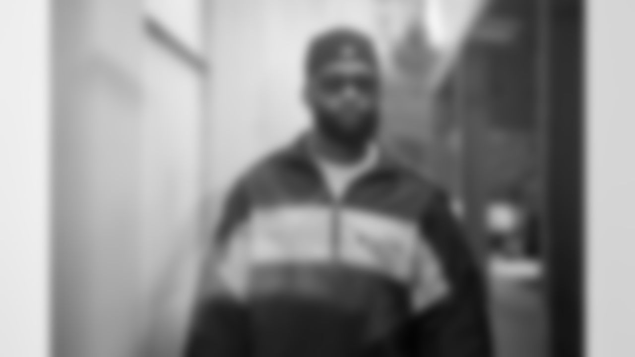 Atlanta Falcons wide receiver KhaDarel Hodge #4 arrives before the Week 11 Game against the Carolina Panthers at Mercedes-Benz Stadium in Atlanta, Georgia on Sunday, November 16, 2025. (Photo by Jay Bendlin/Atlanta Falcons)