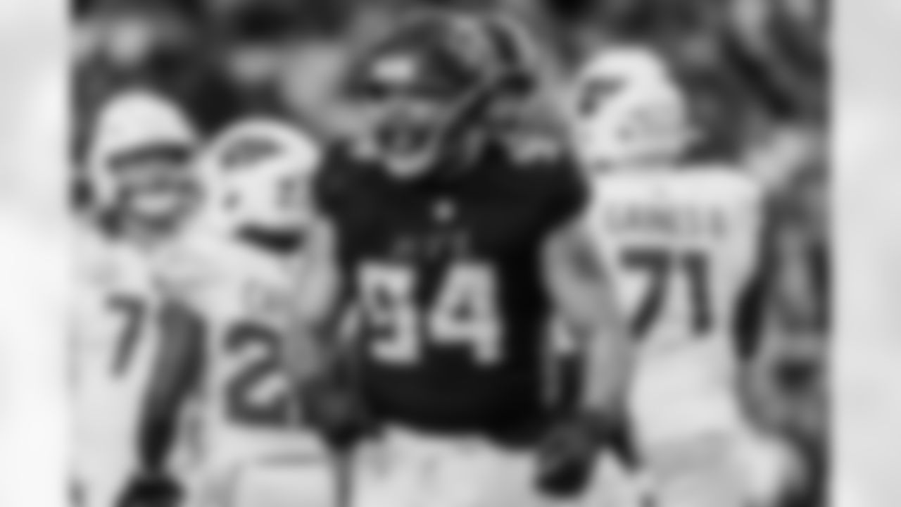 Atlanta Falcons defensive lineman LaCale London #94 celebrates after a tackle during the third quarter of the Week 16 Game against the Arizona Cardinals at State Farm Stadium in Glendale, Arizona on Sunday, December 21, 2025. (Photo by Jay Bendlin/Atlanta Falcons)