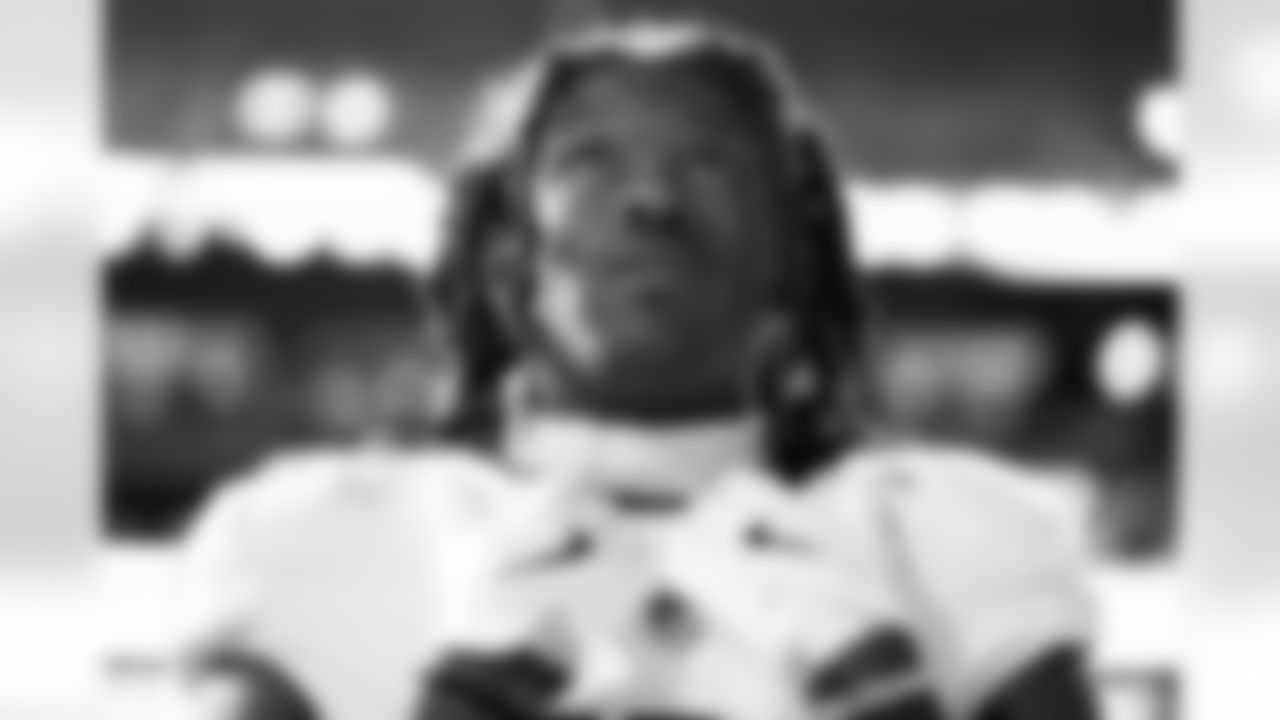 Atlanta Falcons wide receiver Ray-Ray McCloud III #34 during the National Anthem before the Week 15 Game against the Las Vegas Raiders at Allegiant Stadium in Las Vegas, Nevada on Monday, December 16, 2024. (Photo by Brandon Magnus/Atlanta Falcons)
