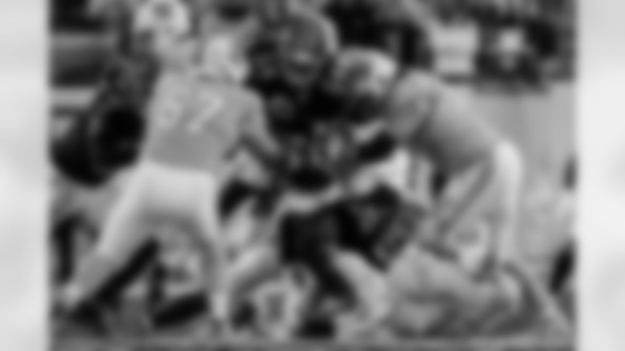 Atlanta Falcons edge rusher James Pearce Jr. #27 gets a sack during the Week 15 Game against the Tampa Bay Buccaneers at Raymond James Stadium in Tampa, Florida on Thursday, December 11, 2025. (Photo by Jay Bendlin/Atlanta Falcons)