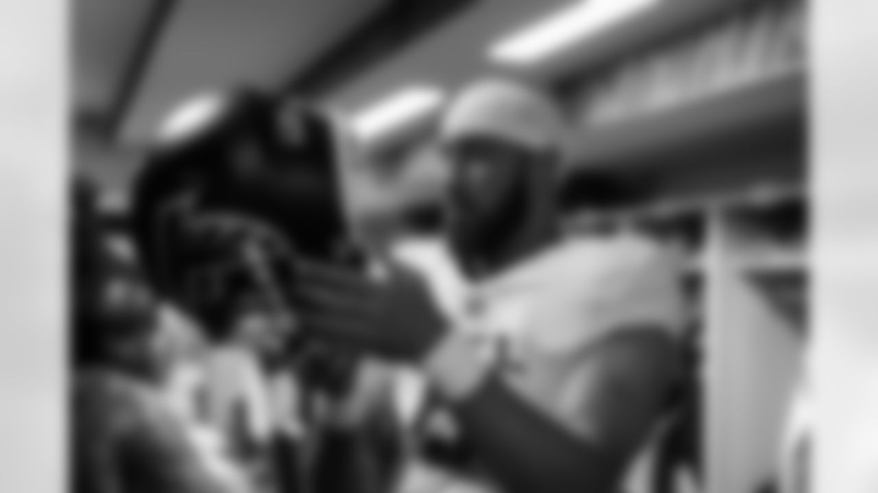 Atlanta Falcons safety Jessie Bates III #3 prepares in the locker room before the Week 10 Game against the Indianapolis Colts at Olympic Stadium in Berlin, Germany on Sunday, November 9, 2025. (Photo by Jay Bendlin/Atlanta Falcons)