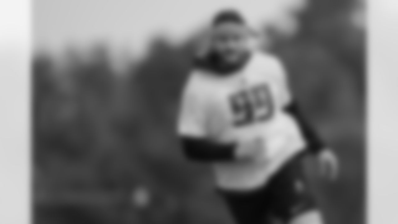 Atlanta Falcons defensive lineman Morgan Fox #99 during a workout during the offseason program at Atlanta Falcons Training Facility in Flowery Branch, Georgia, on Thursday, May 8, 2025. (Photo by Jay Bendlin/Atlanta Falcons)