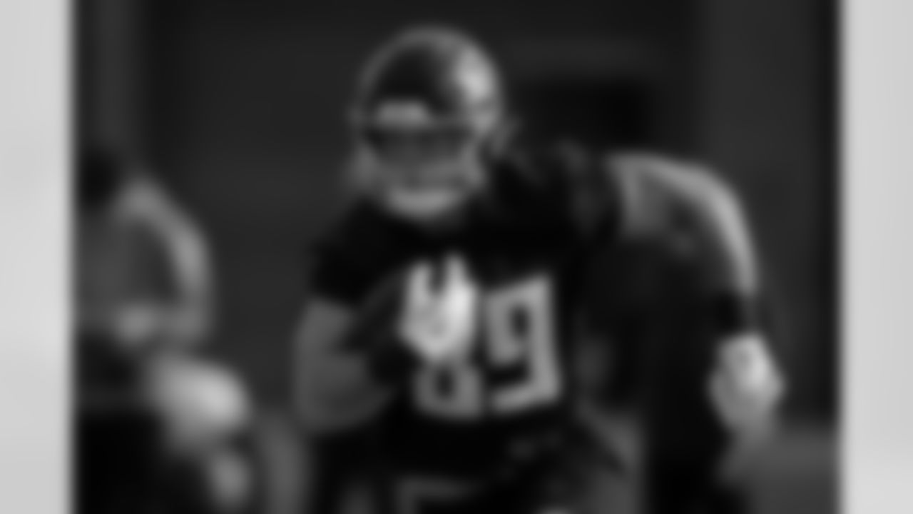 Atlanta Falcons tight end Charlie Woerner #89 during practice at Atlanta Falcons Training Facility in Flowery Branch, Georgia, on Wednesday, December 17, 2025. (Photo by Jay Bendlin/Atlanta Falcons)