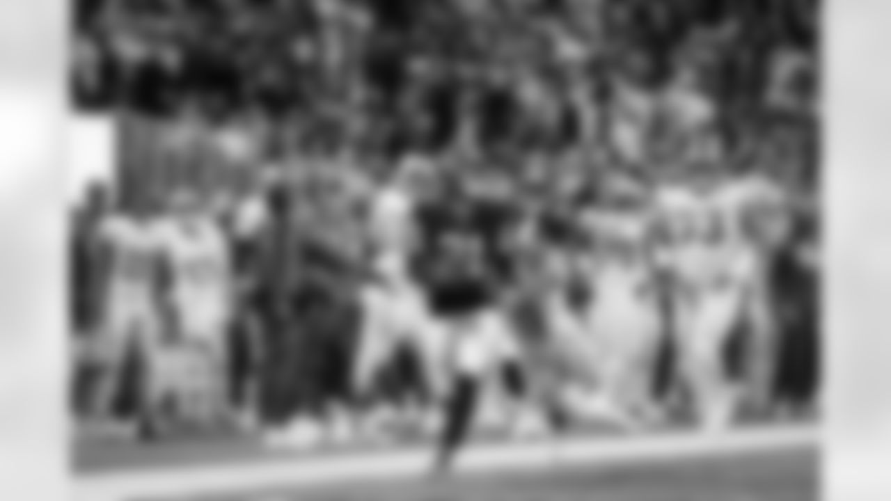 Atlanta Falcons safety Xavier Watts #31 returns the ball after an interception during the Week 17 Game against the Los Angeles Rams at Mercedes-Benz Stadium in Atlanta, Georgia on Monday, December 29, 2025. (Photo by Steven Burroughs/Atlanta Falcons)