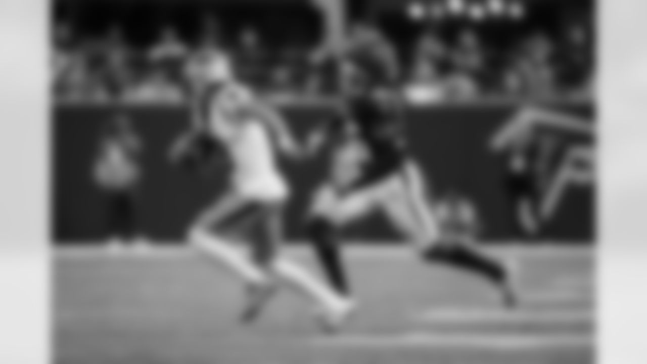 Atlanta Falcons inside linebacker Ronnie Harrison #36 makes a sack during the Week 11 Game against the Carolina Panthers at Mercedes-Benz Stadium in Atlanta, Georgia on Sunday, November 16, 2025. (Photo by Jay Bendlin/Atlanta Falcons)