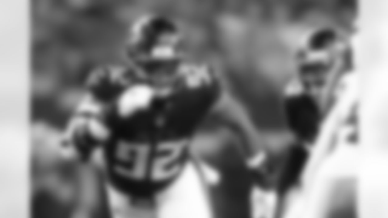 Atlanta Falcons linebacker Khalid Kareem #92 rushes the passer in the first half during the Preseason Game against the Dallas Cowboys at AT&T Stadium in Atlanta, Ga. On Friday, August 22, 2025. (Photo by Tim Heitman/Atlanta Falcons)