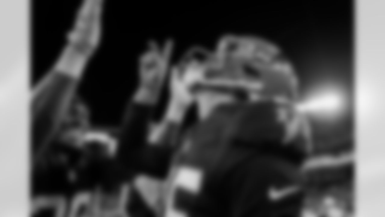 Atlanta Falcons kicker Zane Gonzalez #45 celebrates after scoring a field goal during the Week 15 Game against the Tampa Bay Buccaneers at Raymond James Stadium in Tampa, Florida on Thursday, December 11, 2025. (Photo by Jay Bendlin/Atlanta Falcons)