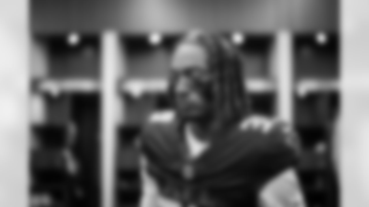 Atlanta Falcons cornerback CJ Henderson #39 in the locker room before the Week 14 Game against the Seattle Seahawks at Mercedes-Benz Stadium in Atlanta, Georgia on Sunday, December 7, 2025. (Photo by Jay Bendlin/Atlanta Falcons)