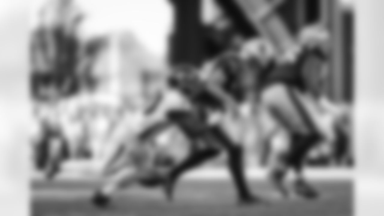 Atlanta Falcons edge rusher Jalon Walker #11 forces a fumble during the Week 9 Game against the New England Patriots at Gillette Stadium in Foxborough, Massachusetts on Sunday, November 2, 2025. (Photo by Jay Bendlin/Atlanta Falcons)