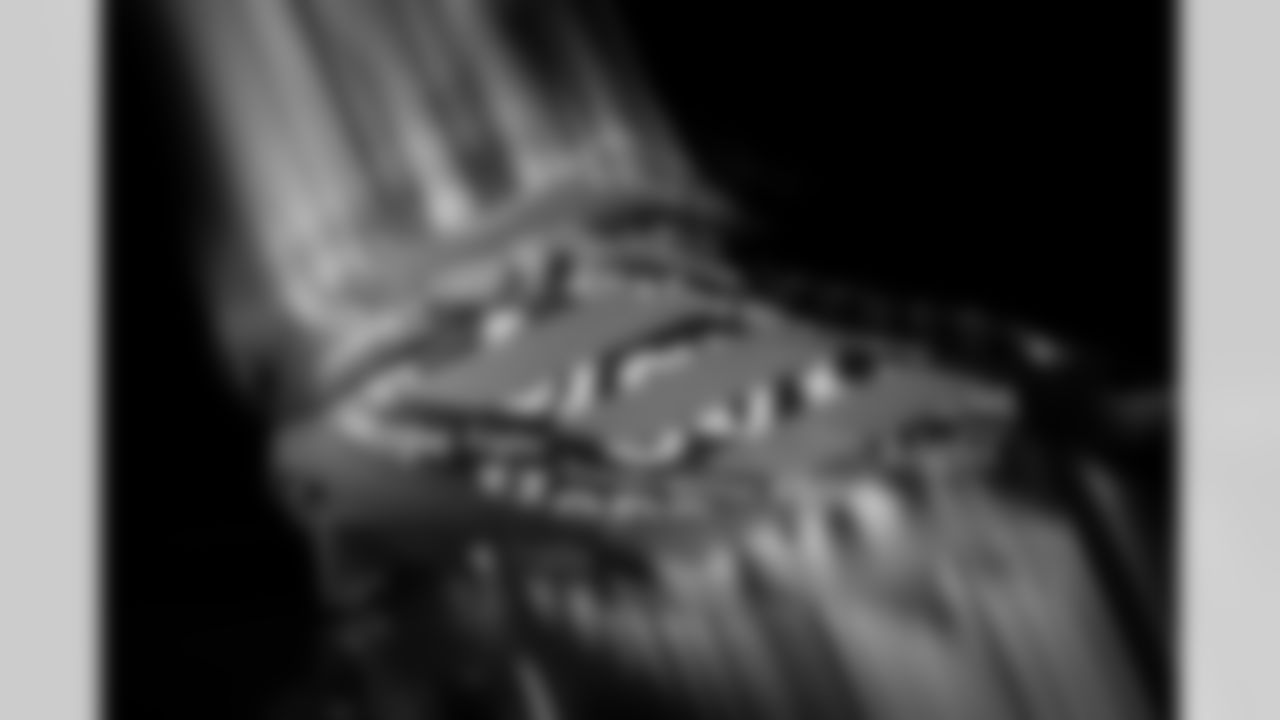 Photos of Atlanta Falcons quarterback Kirk Cousins #18's cleats for My Cause My Cleats at the Atlanta Falcons Training Facility in Flowery Branch, Ga. on Tuesday, November 18, 2025. (Photo by Taylor McLaughlin/Atlanta Falcons)