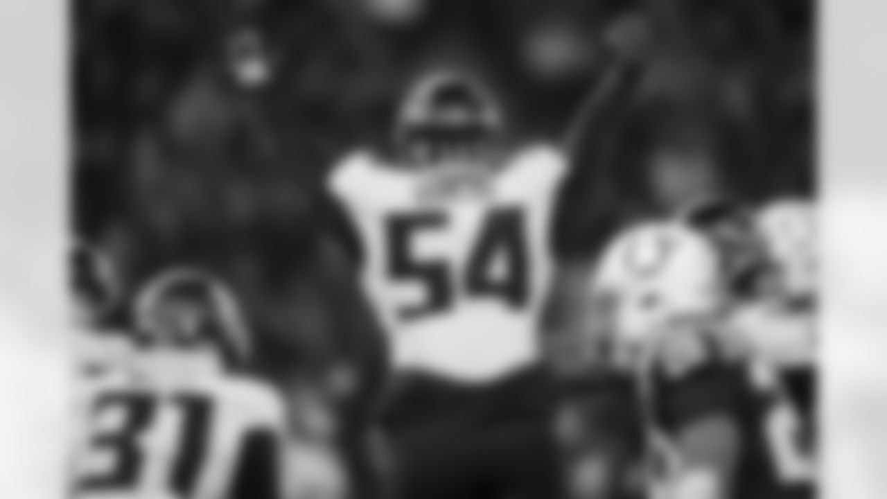 Atlanta Falcons defensive tackle Brandon Dorlus #54 reacts during the Week 10 Game against the Indianapolis Colts at Olympic Stadium in Berlin, Germany on Sunday, November 9, 2025. (Photo by Brandon Magnus/Atlanta Falcons)