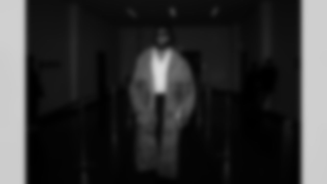 Atlanta Falcons wide receiver KhaDarel Hodge #4 arrives before the Week 10 Game against the Indianapolis Colts at Olympic Stadium in Berlin, Germany on Sunday, November 9, 2025. (Photo by Brandon Magnus/Atlanta Falcons)