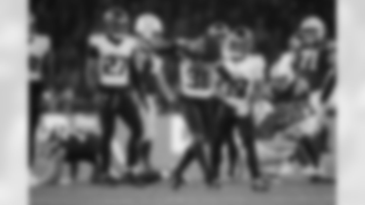 Atlanta Falcons inside linebacker Ronnie Harrison #36 makes a sack during the Week 10 Game against the Indianapolis Colts at Olympic Stadium in Berlin, Germany on Sunday, November 9, 2025. (Photo by Jay Bendlin/Atlanta Falcons)