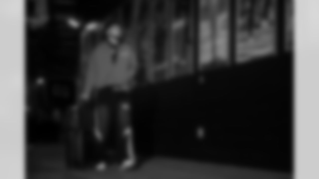 Atlanta Falcons wide receiver Drake London #5 arrives before the Week 9 Game against the New England Patriots at Gillette Stadium in Foxborough, Massachusetts on Sunday, November 2, 2025. (Photo by Jay Bendlin/Atlanta Falcons)