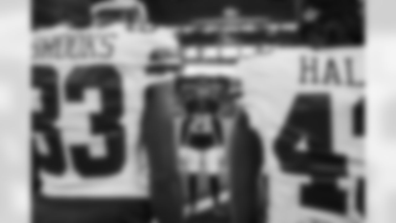 Atlanta Falcons cornerback Mike Ford Jr. #28 during the coin flip before the Preseason Game against the Dallas Cowboys at AT&T Stadium in Arlington, Texas on Friday, August 22, 2025. (Photo by Jay Bendlin/Atlanta Falcons)