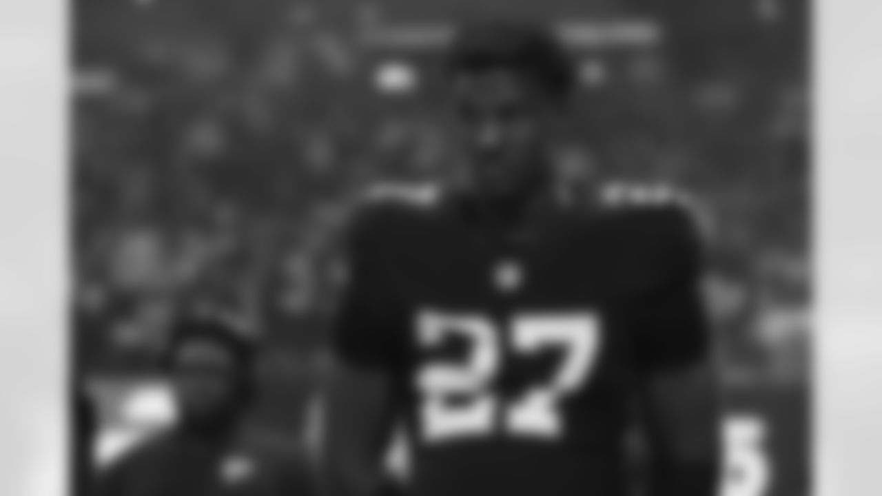 Atlanta Falcons edge rusher James Pearce Jr. #27 during the Week 17 Game against the Los Angeles Rams at Mercedes-Benz Stadium in Atlanta, Ga. on Monday, December 29, 2025. (Photo by AJ Reynolds/Atlanta Falcons)