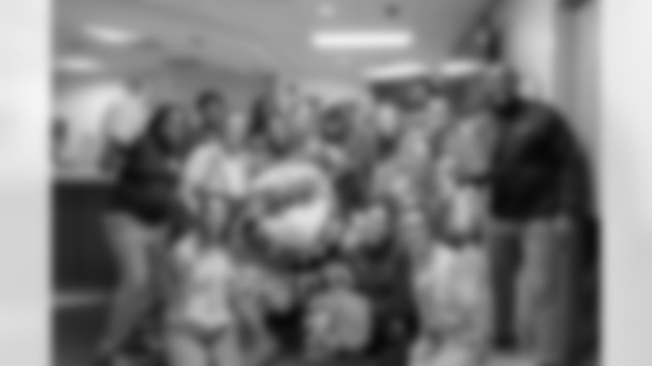 Scenes from Freddie the Falcon visiting Scottish Rite and Egleston Children's Hospitals in Atlanta, Ga. on Wednesday, May 15, 2024. (Steven Burroughs/Atlanta Falcons)