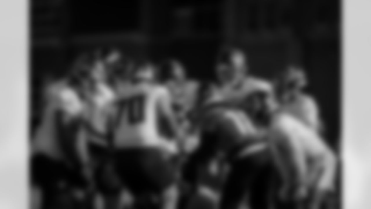 Atlanta Falcons offensive lineman Matthew Bergeron #65, Atlanta Falcons tackle Jake Matthews #70, and Atlanta Falcons quarterback Kirk Cousins #18 with teammates during practice at Atlanta Falcons Training Facility in Flowery Branch, Georgia, on Wednesday, November 26, 2025. (Photo by Taylor McLaughlin/Atlanta Falcons)