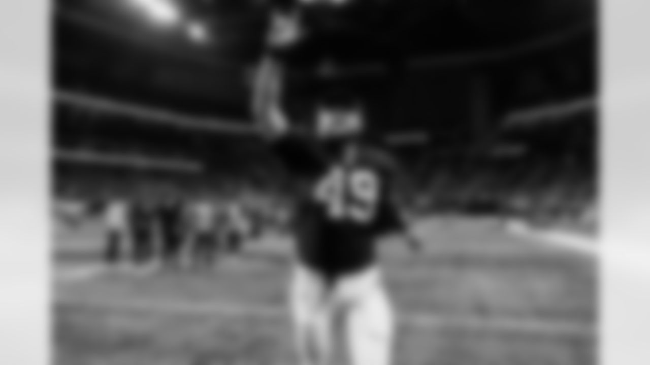 Atlanta Falcons long snapper Liam McCullough #49 after the Week 17 Game against the Los Angeles Rams at Mercedes-Benz Stadium in Atlanta, Georgia on Monday, December 29, 2025. (Photo by Taylor McLaughlin/Atlanta Falcons)