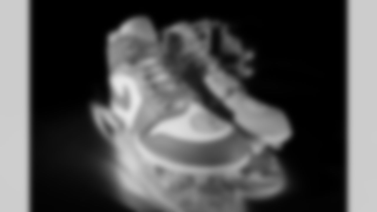 Photos of Atlanta Falcons offensive lineman Elijah Wilkinson #71's cleats for My Cause My Cleats at the Atlanta Falcons Training Facility in Flowery Branch, Ga. on Thursday, November 20, 2025. (Photo by Taylor McLaughlin/Atlanta Falcons)