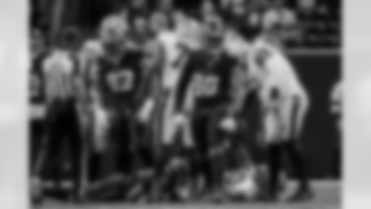 Atlanta Falcons defensive lineman David Onyemata #90 makes a tackle during the Week 18 Game against the New Orleans Saints at Mercedes-Benz Stadium in Atlanta, Georgia on Sunday, January 4, 2026. (Photo by Matthew Grimes/Atlanta Falcons)