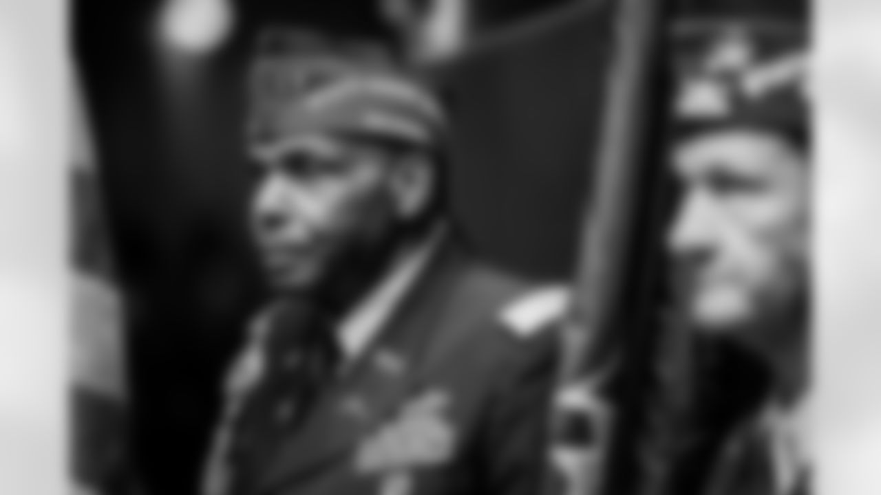 Veterans before the Week 11 Game against the Carolina Panthers at Mercedes-Benz Stadium in Atlanta, Georgia on Sunday, November 16, 2025. (Photo by Kevin Liles/Atlanta Falcons)