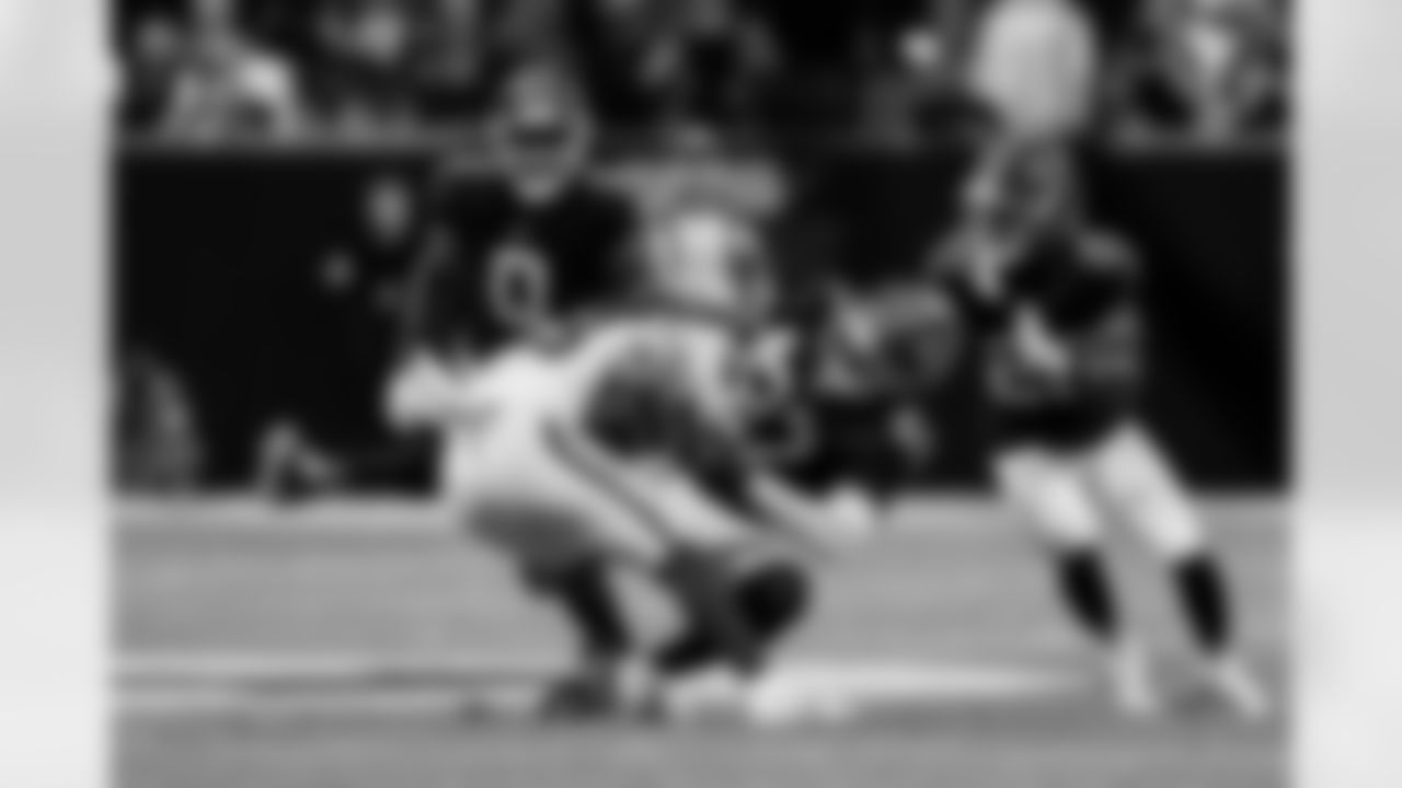 Atlanta Falcons edge rusher James Pearce Jr. #27 makes a tackle during the Week 6 Game against the Buffalo Bills at Mercedes-Benz Stadium in Atlanta, Ga. on Monday, October 13, 2025. (Photo by Taylor McLaughlin/Atlanta Falcons)