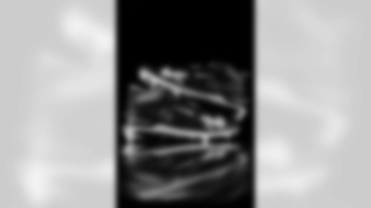 Photos of Atlanta Falcons tight end Teagan Quitoriano #85's cleats for My Cause My Cleats at the Atlanta Falcons Training Facility in Flowery Branch, Ga. on Wednesday, November 19, 2025. (Photo by Taylor McLaughlin/Atlanta Falcons)