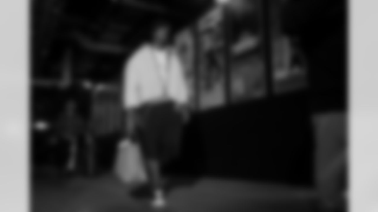 Atlanta Falcons edge rusher James Pearce Jr. #27 arrives before the Week 9 Game against the New England Patriots at Gillette Stadium in Foxborough, Massachusetts on Sunday, November 2, 2025. (Photo by Jay Bendlin/Atlanta Falcons)