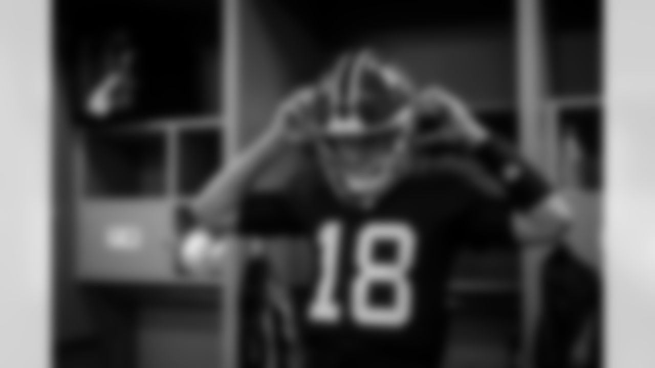 Atlanta Falcons quarterback Kirk Cousins #18 in the locker room during the Week 15 Game against the Tampa Bay Buccaneers at Raymond James Stadium in Tampa, Florida on Thursday, December 11, 2025. (Photo by Jay Bendlin/Atlanta Falcons)