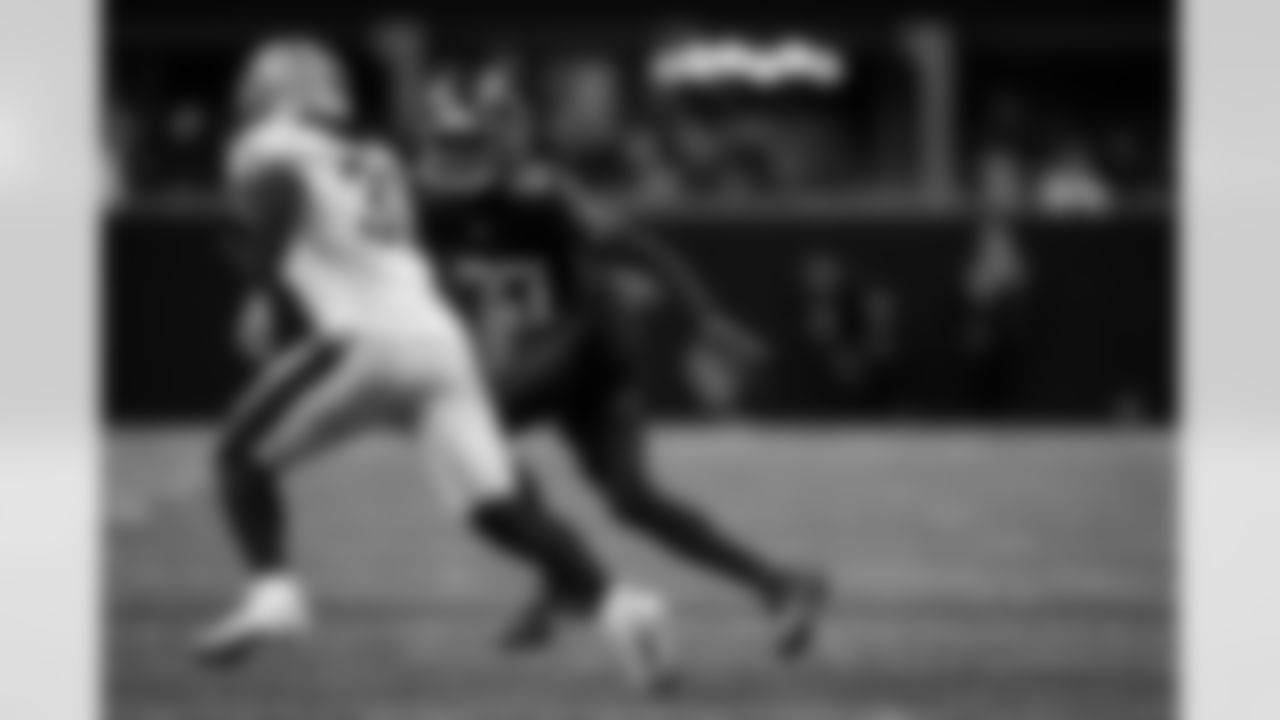 Atlanta Falcons edge rusher James Pearce Jr. #27 during the Week 18 Game against the New Orleans Saints at Mercedes-Benz Stadium in Atlanta, Georgia on Sunday, January 4, 2026. (Photo by Jay Bendlin/Atlanta Falcons)