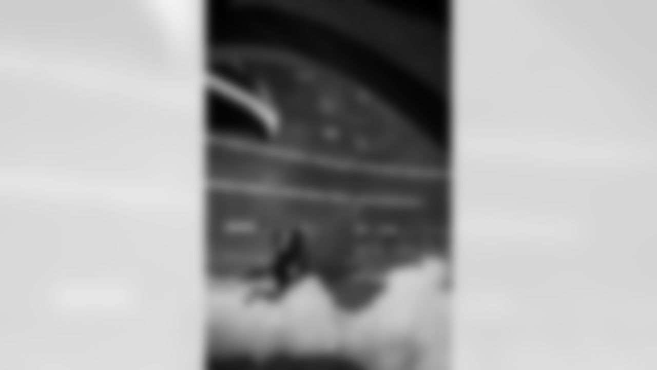 Atlanta Falcons outside linebacker Divine Deablo #0 runs out onto the field before the Week 14 Game against the Seattle Seahawks at Mercedes-Benz Stadium in Atlanta, Georgia on Sunday, December 7, 2025. (Photo by Mitch Martin/Atlanta Falcons)